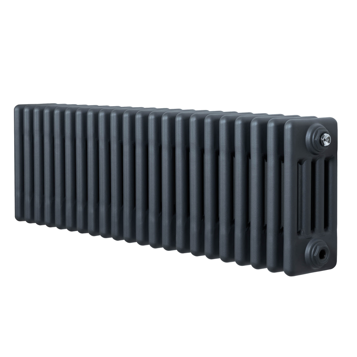 Radiateur traditionnel à 4 colonnes en gris anthracite, avec une texture lisse et des lignes épurées, idéal pour un intérieur moderne