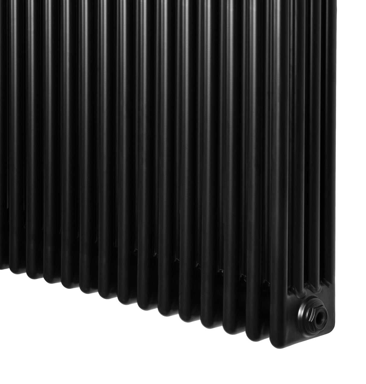 Radiateur traditionnel noir à 4 colonnes, 300 x 1010 mm, avec une finition lisse et des lignes verticales élégantes