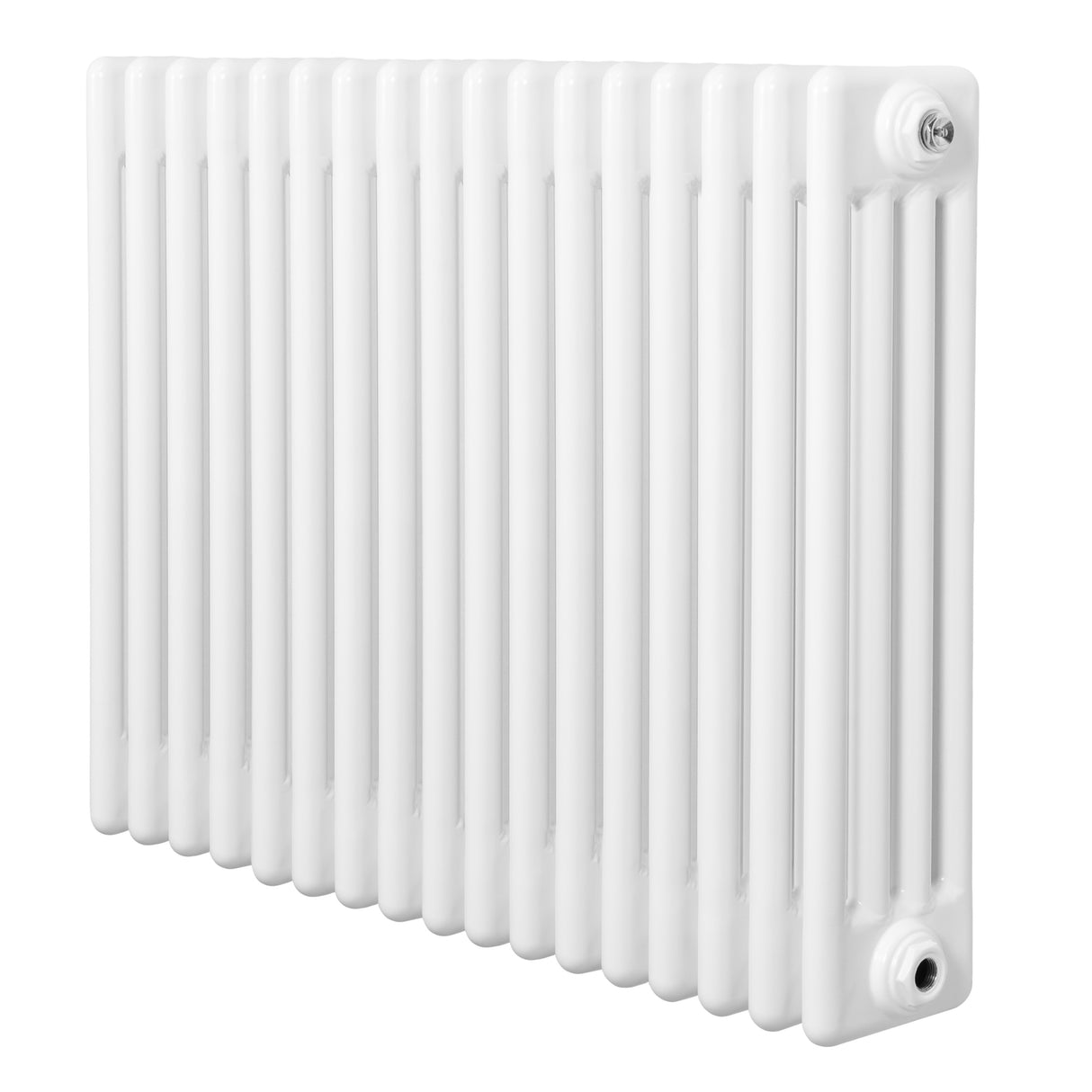 Radiateur traditionnel à 4 colonnes, finition blanche lisse, dimensions 600 x 785 mm, design élégant et compact pour un chauffage efficace