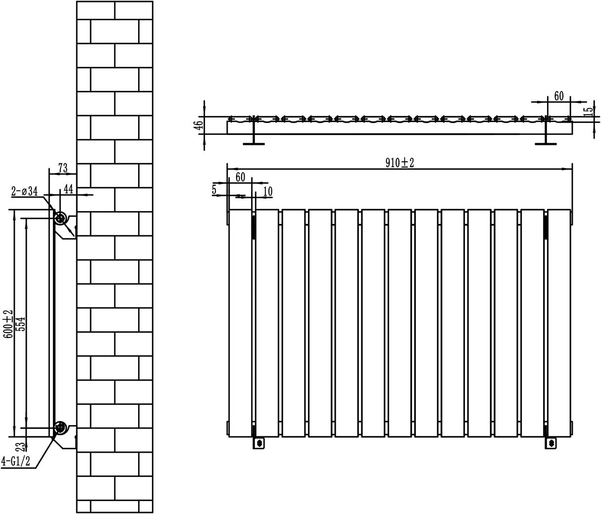 Radiateur Plat à 1 Panneau - 600 x 910 mm - Gris Anthracite