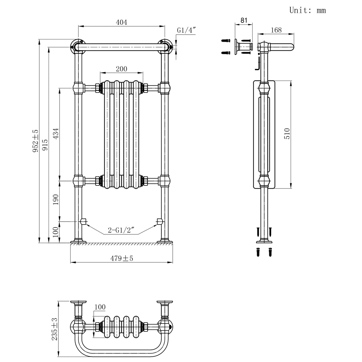 Radiateur Traditionnel Sèche-Serviettes - 950 mm x 480 mm - Blanc