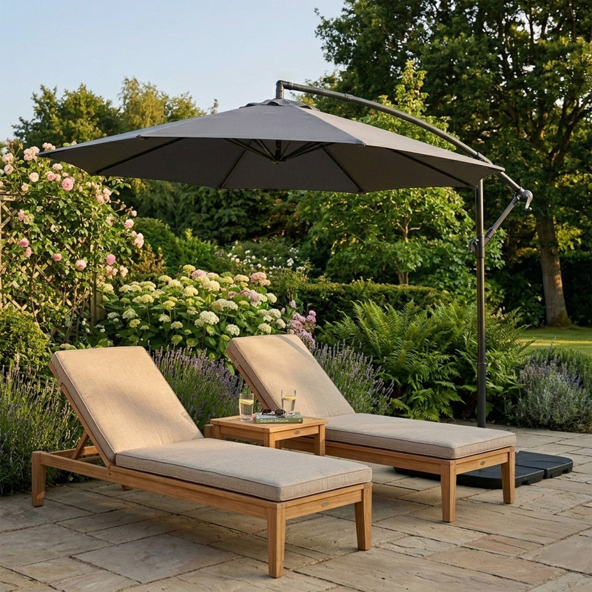 Parasol Banane à Mât Déporté 3 m & Pied Carré - Gris