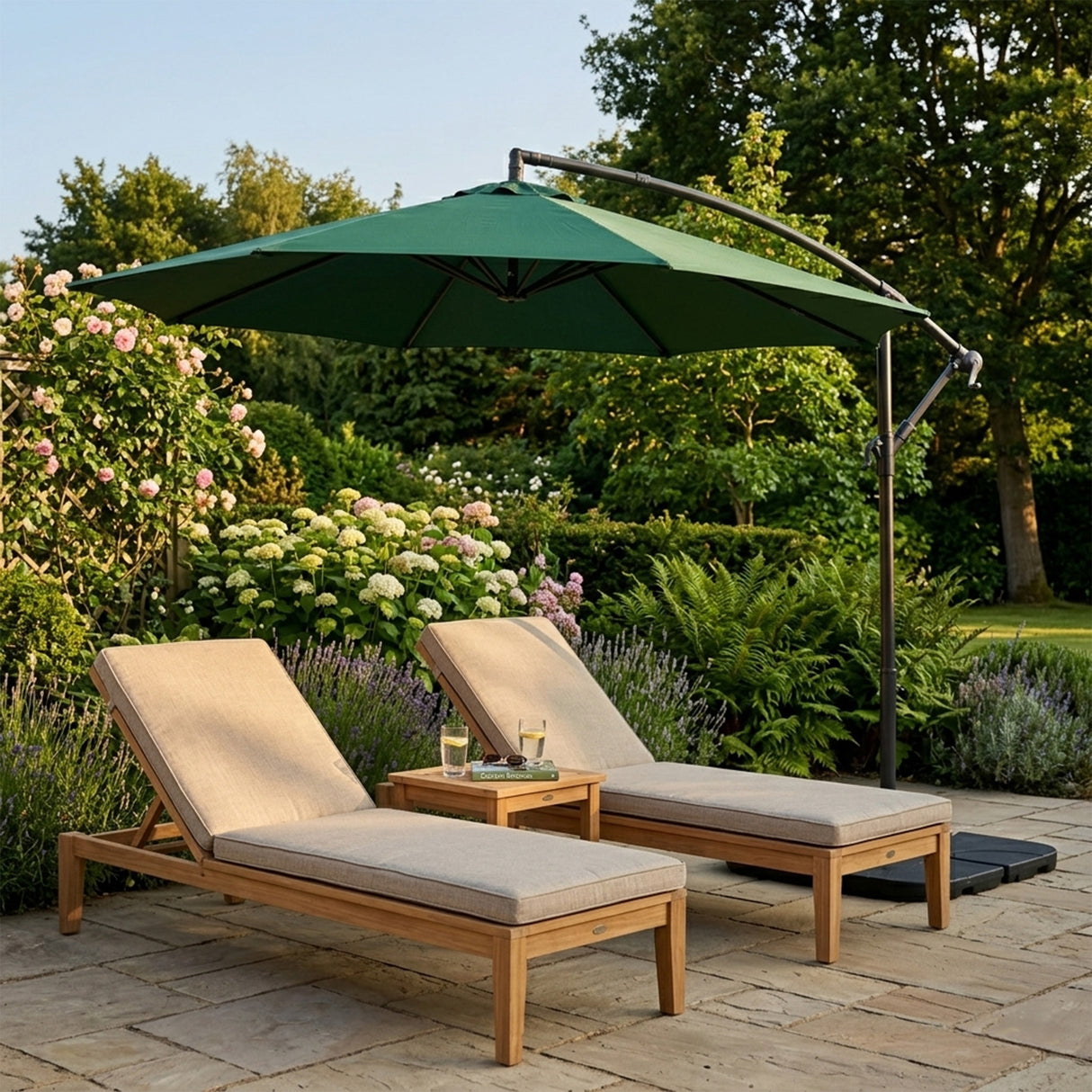 Parasol Banane à Mât Déporté 3 m & Pied Carré - Vert