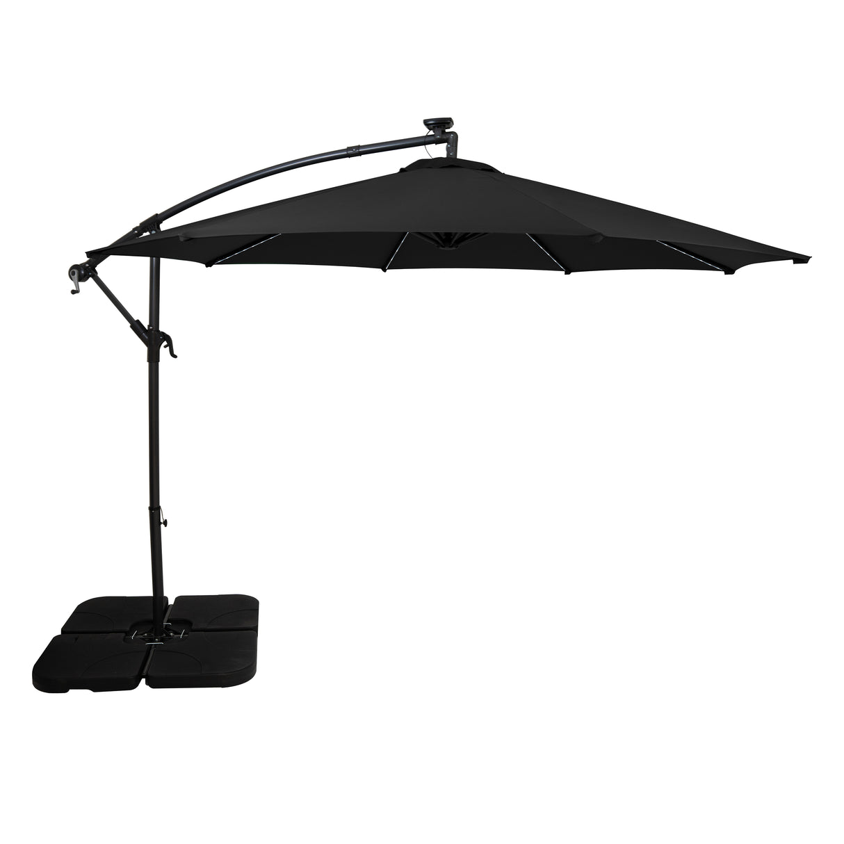Parasol Banane à Mât Déporté à LED 3 m & Pied Carré - Noir