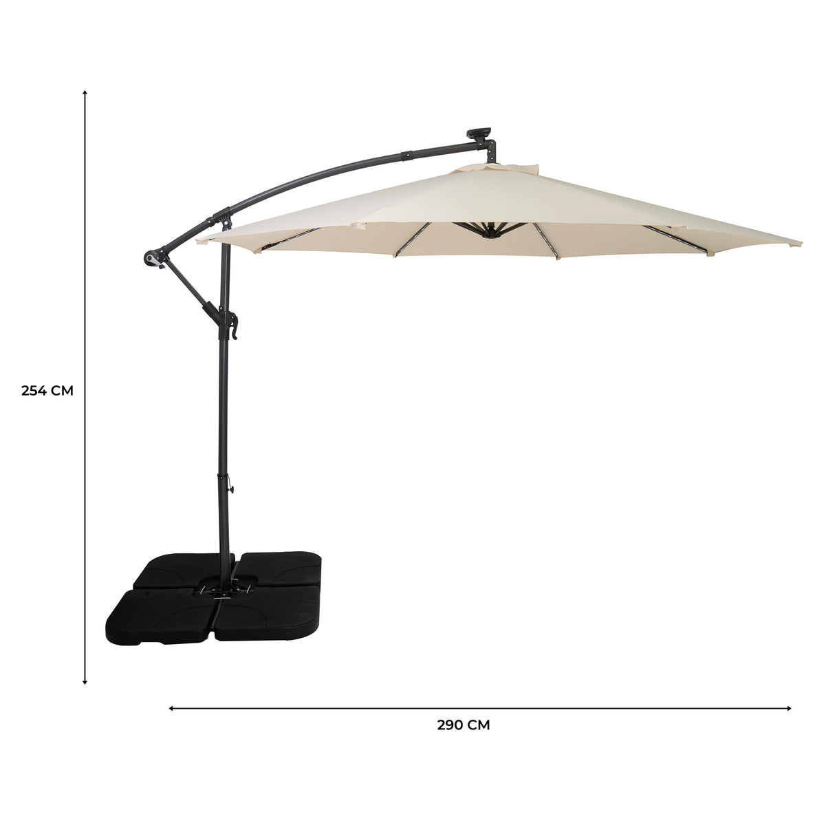 Parasol Banane à Mât Déporté à LED 3 m & Pied Carré - Crème