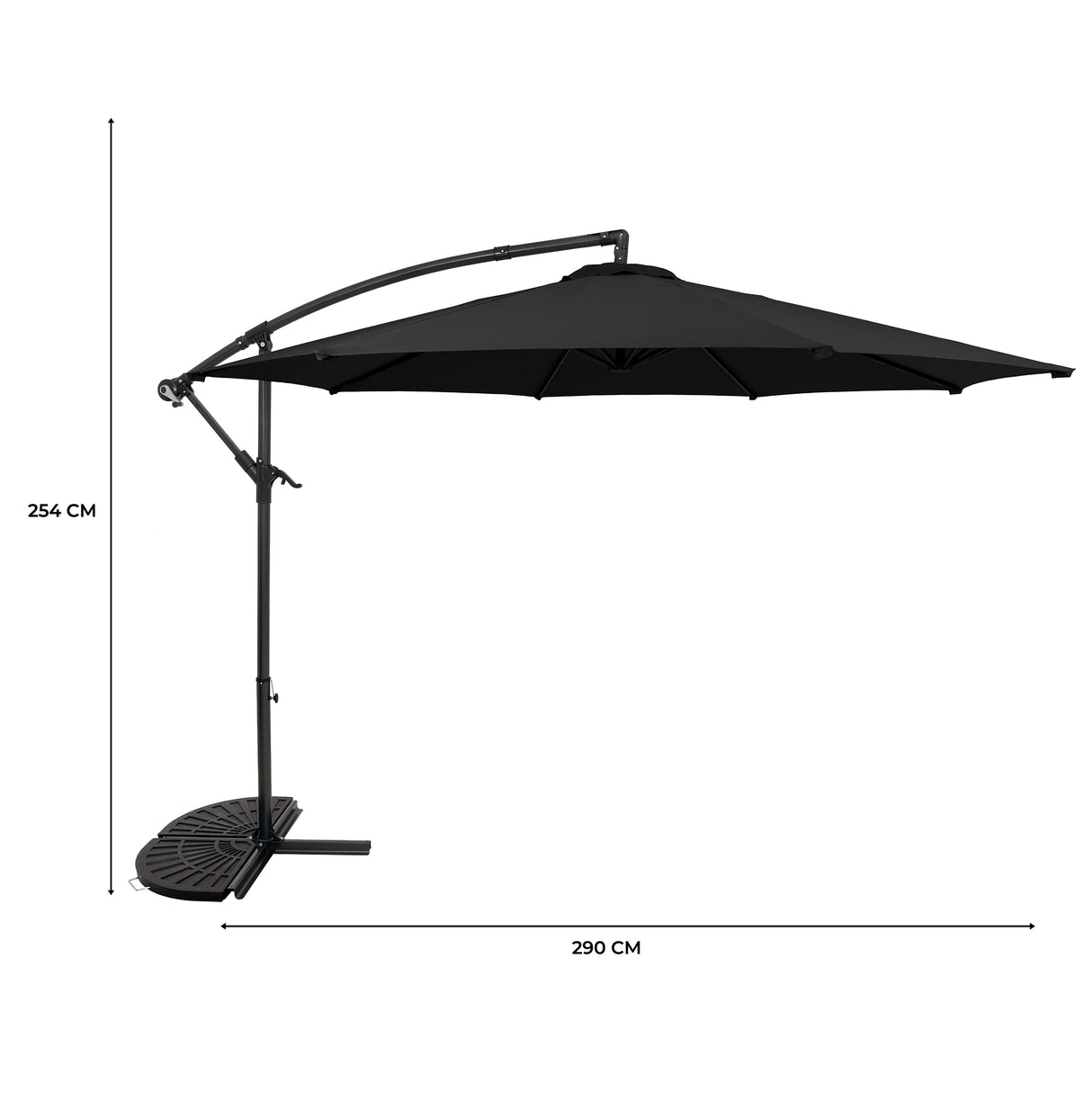 Parasol Banane à Mât Déporté 3 m & 2 Pieds en Éventail - Noir