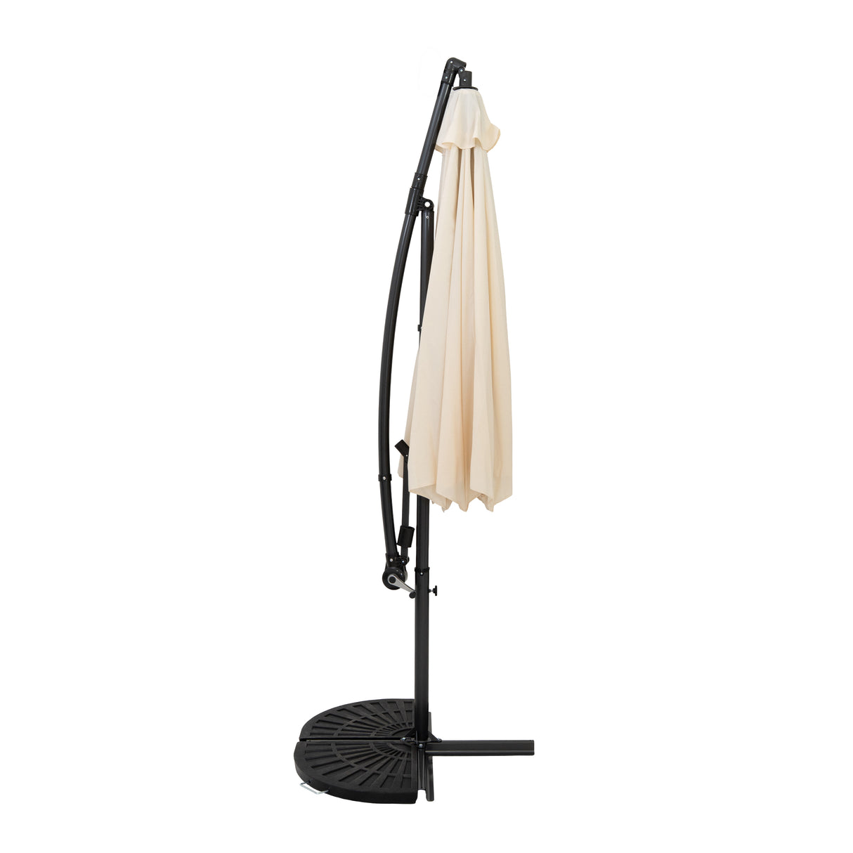 Parasol Banane à Mât Déporté 3 m & 2 Pieds en Éventail - Crème