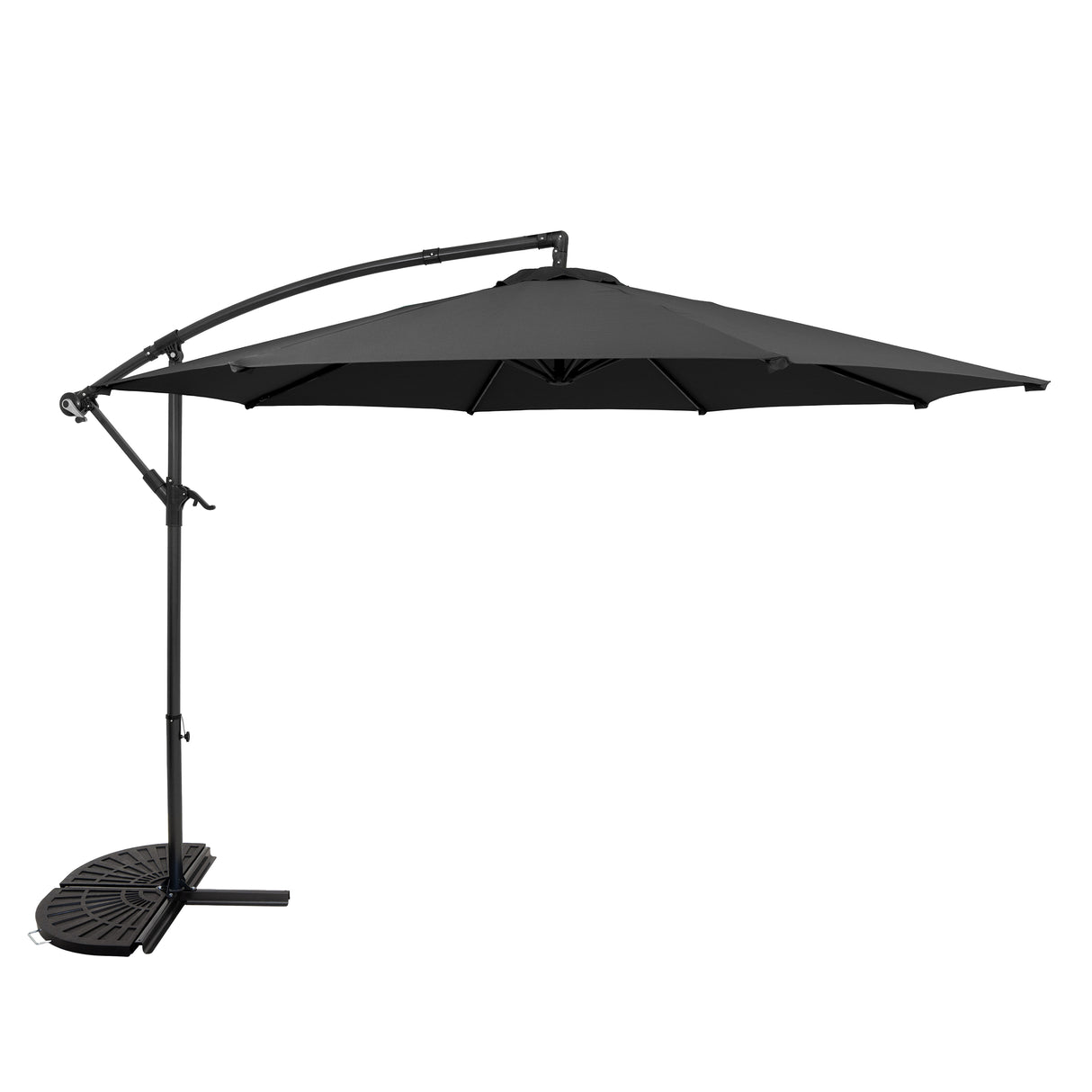 Parasol Banane à Mât Déporté 3 m & 2 Pieds en Éventail - Gris