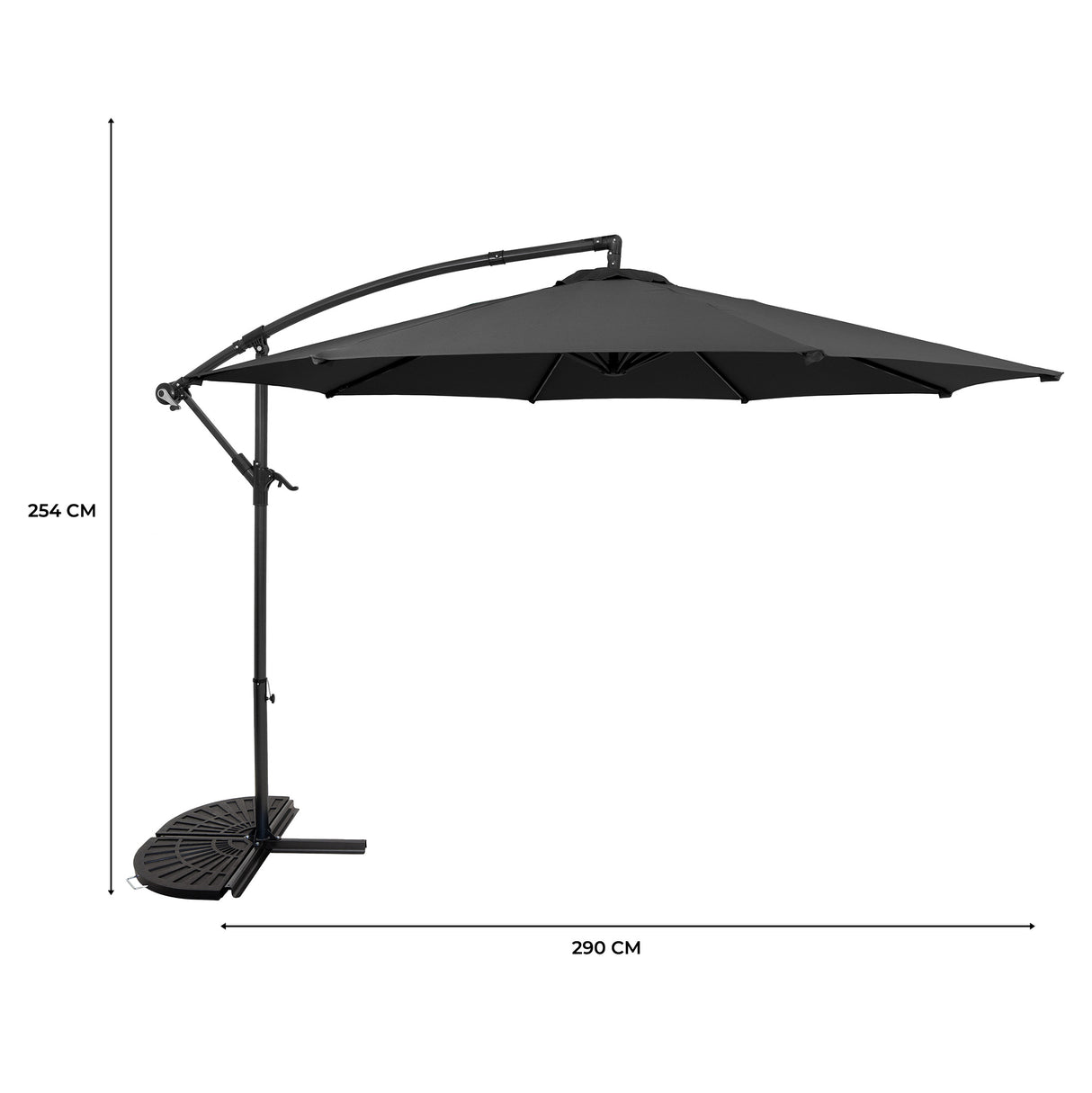 Parasol Banane à Mât Déporté 3 m & 2 Pieds en Éventail - Gris