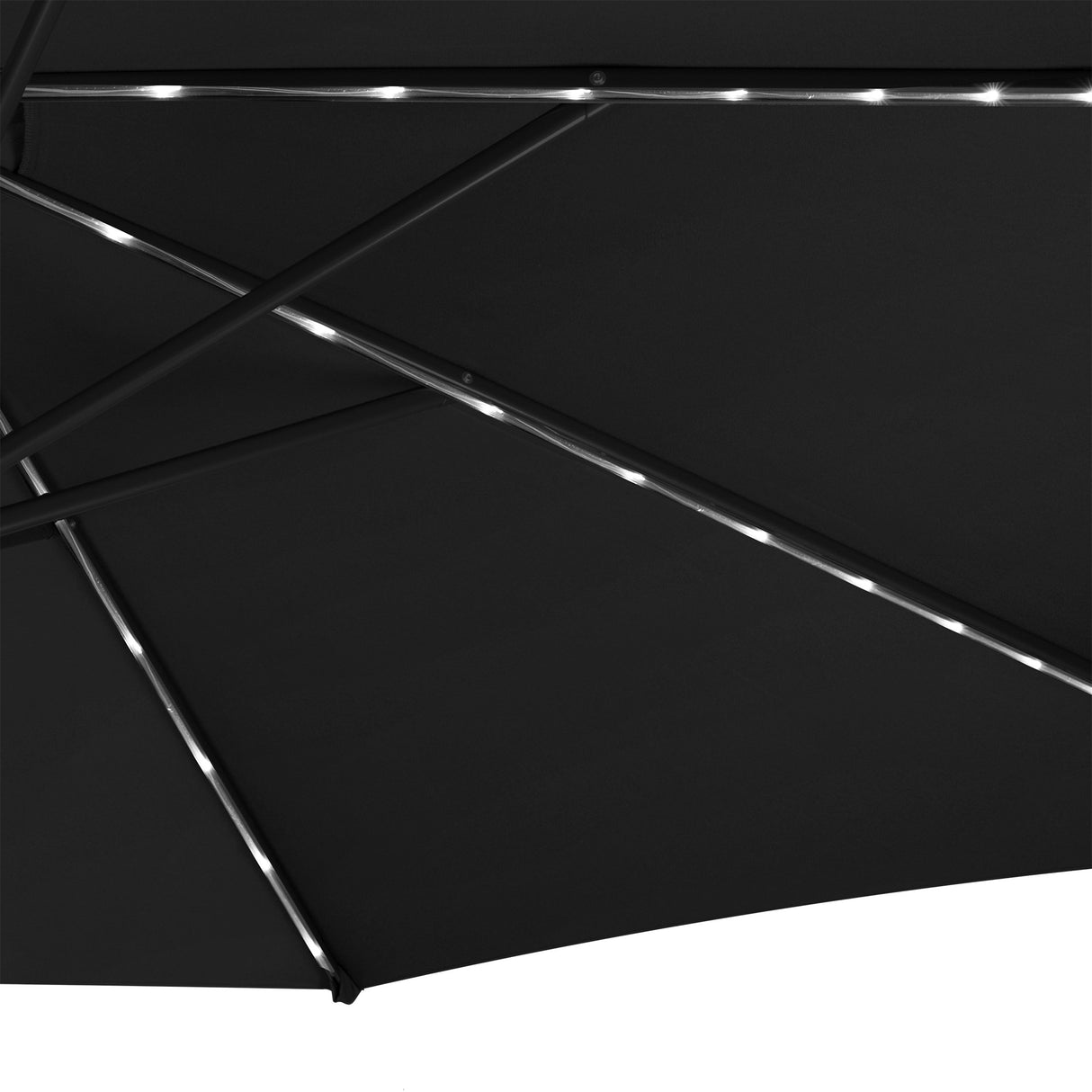 Parasol Banane à Mât Déporté à LED 3 m & 2 Pieds en Éventail - Noir