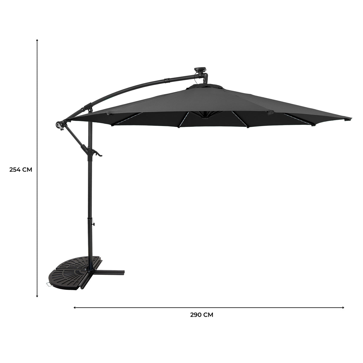 Parasol Banane à Mât Déporté à LED 3 m & 2 Pieds en Éventail - Gris