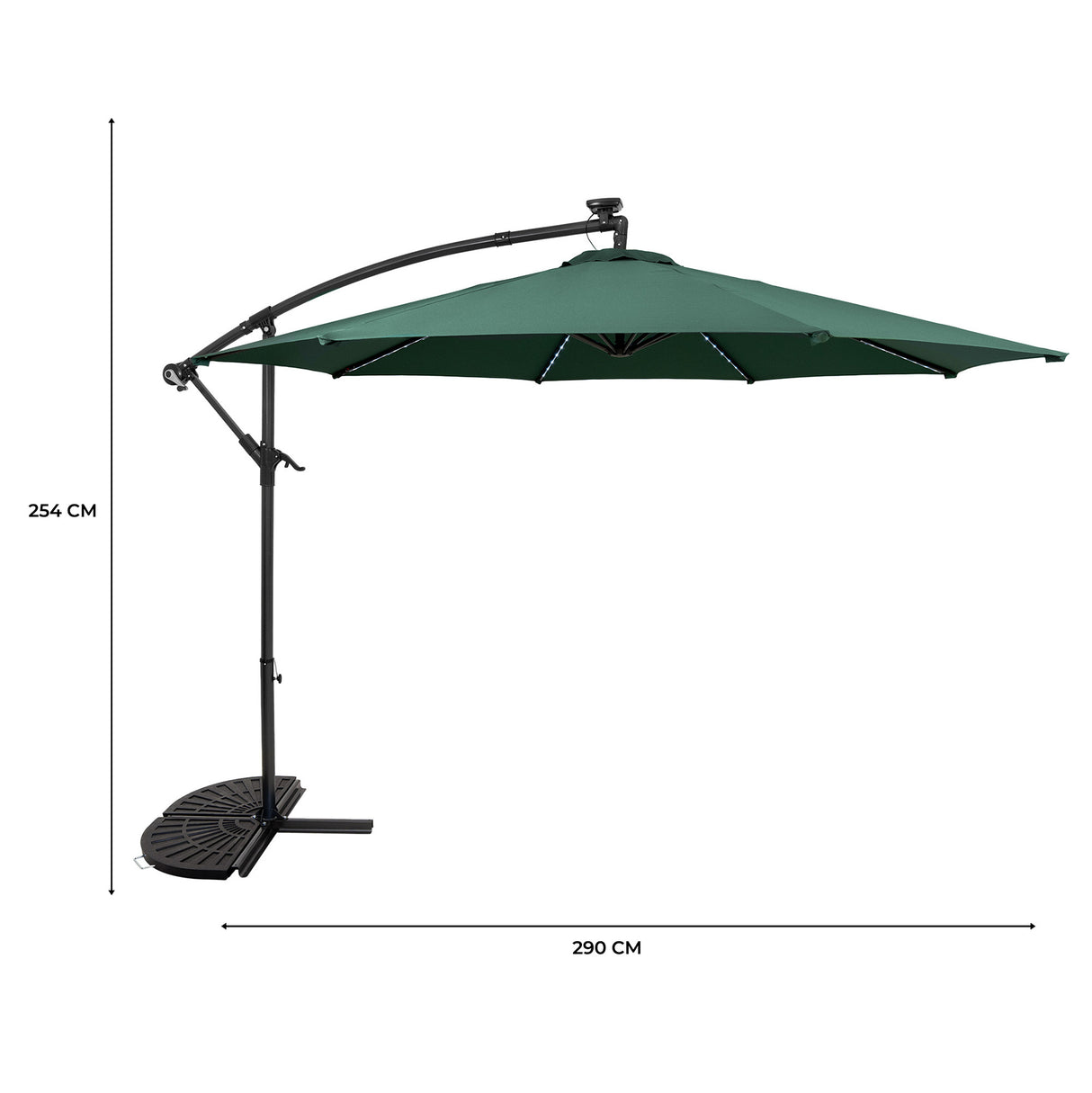 Parasol Banane à Mât Déporté à LED 3 m & 2 Pieds en Éventail - Vert