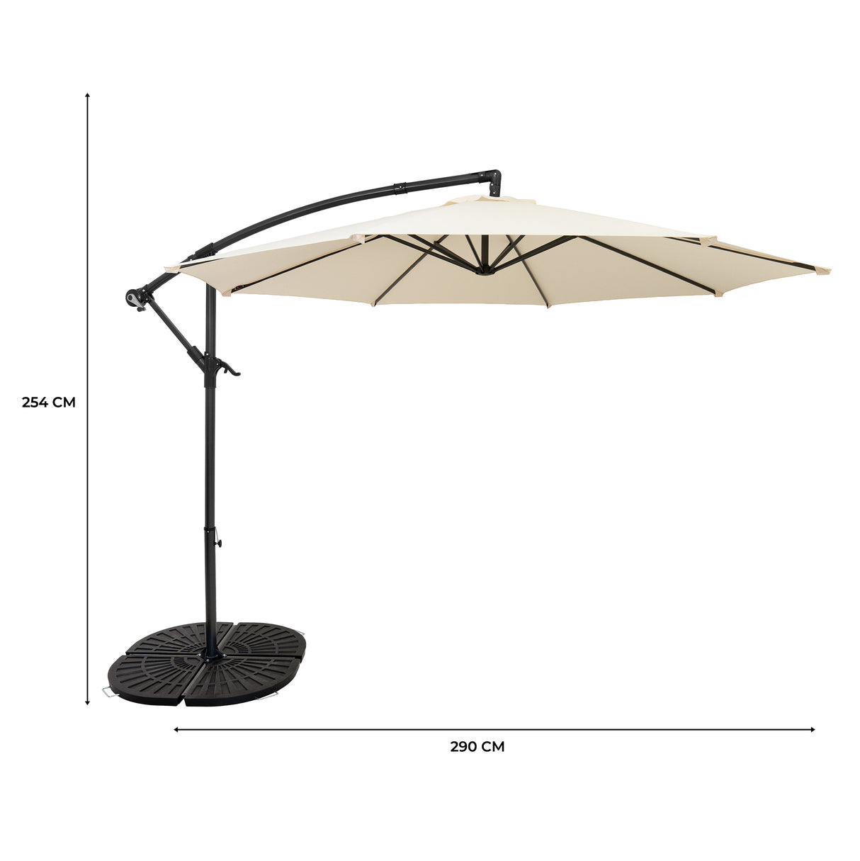 Parasol Banane à Mât Déporté 3 m & 4 Pieds en Éventail - Crème
