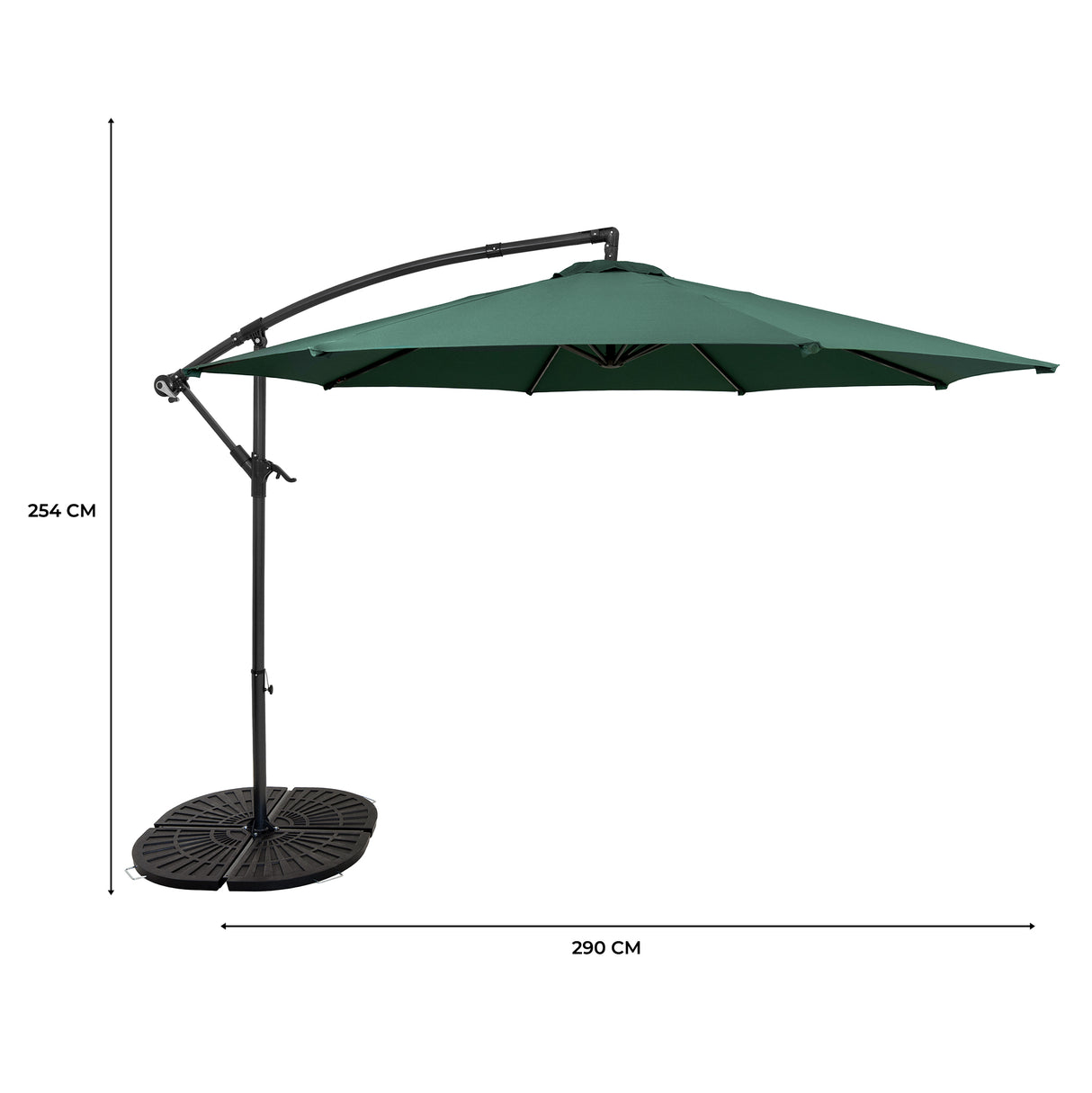 Parasol Banane à Mât Déporté 3 m & 4 Pieds en Éventail - Vert
