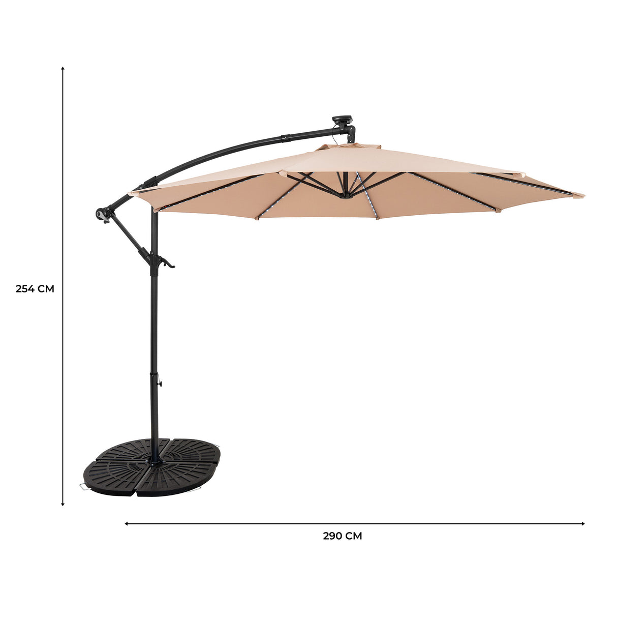 Parasol Banane à Mât Déporté à LED 3 m & 4 Pieds en Éventail - Beige