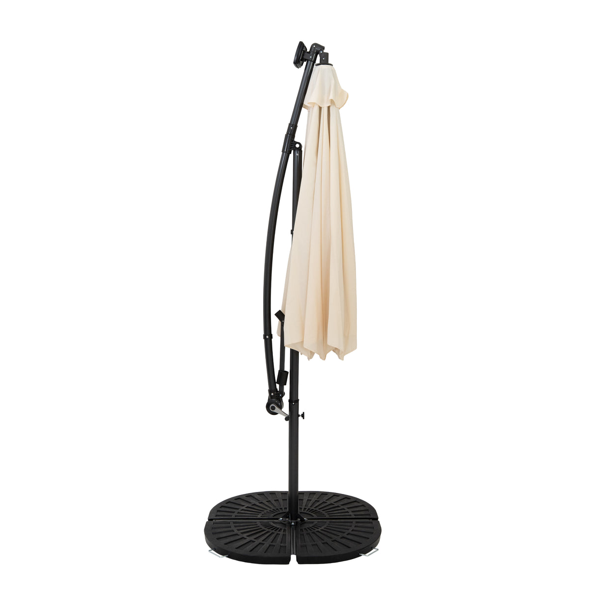 Parasol Banane à Mât Déporté à LED 3 m & 4 Pieds en Éventail - Crème