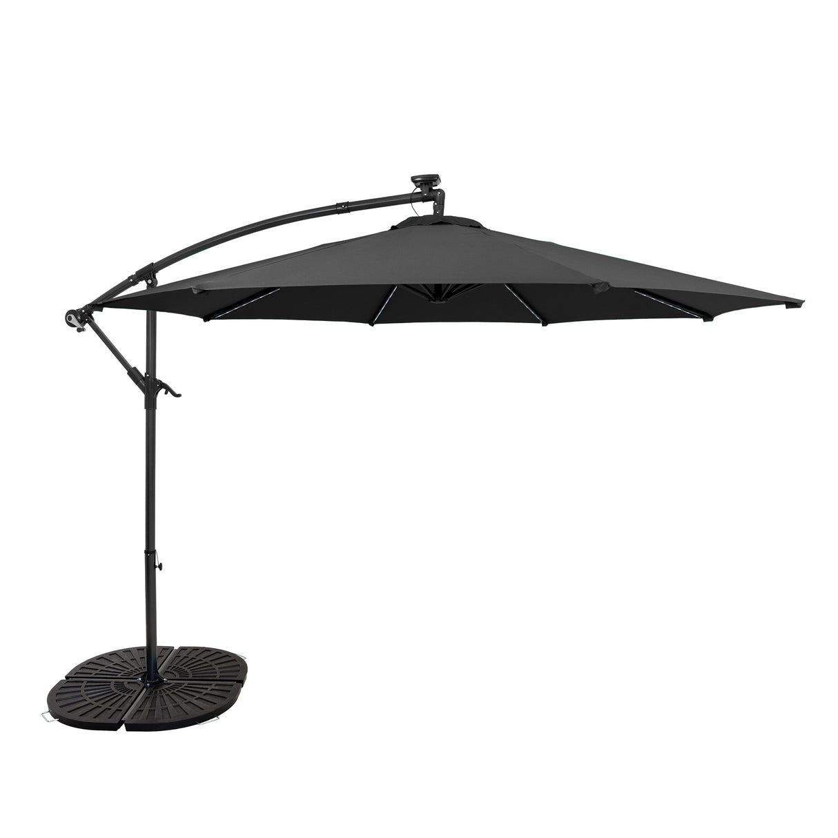 Parasol Banane à Mât Déporté à LED 3 m & 4 Pieds en Éventail - Gris