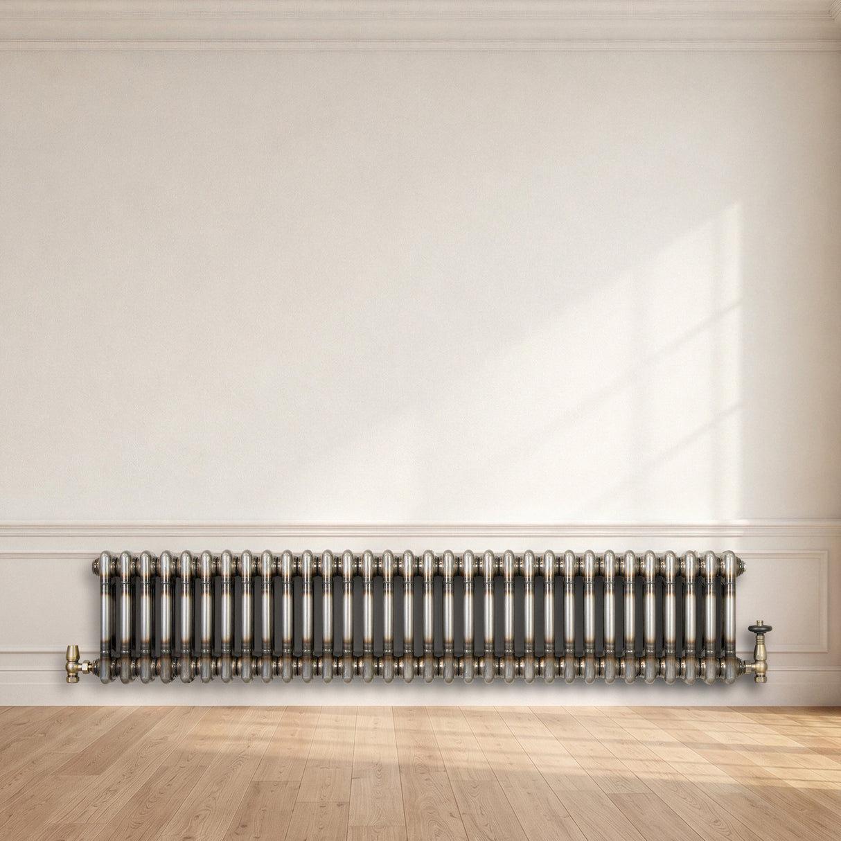 Radiateur Traditionnel à 2 Colonnes & Vannes - 300 x 1460 mm - Métal Brut