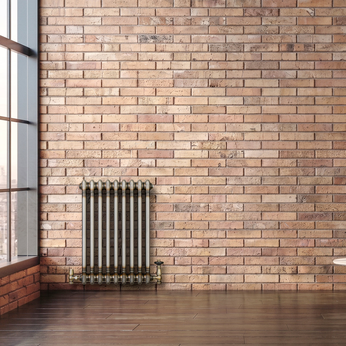 Radiateur Traditionnel à 2 Colonnes & Vannes - 600 x 425 mm - Métal Brut