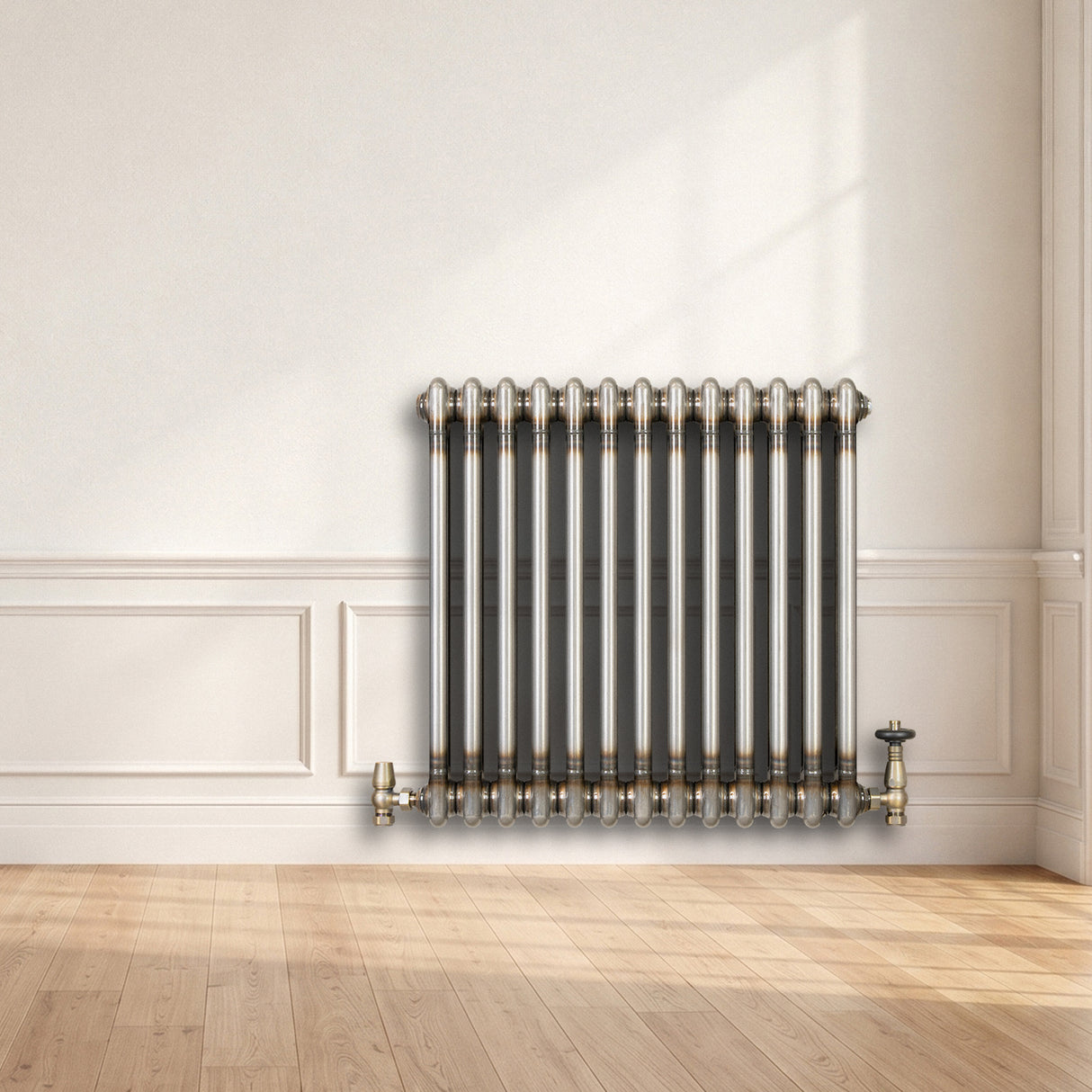Radiateur Traditionnel à 2 Colonnes & Vannes - 600 x 605 mm - Métal Brut