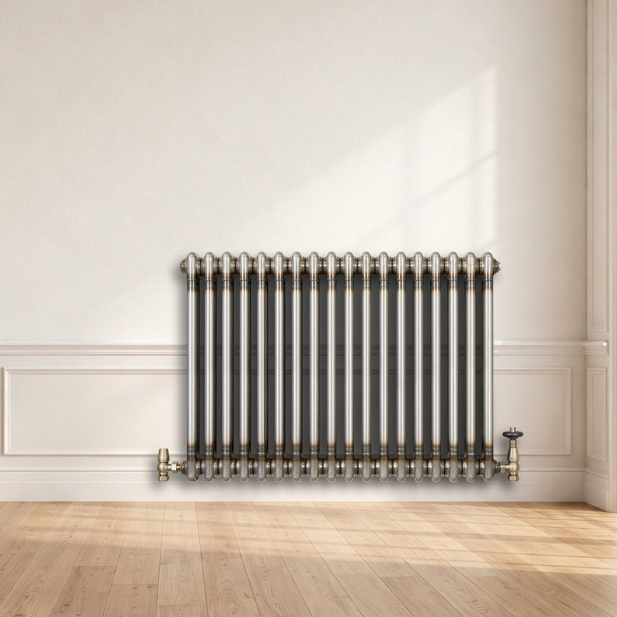 Radiateur Traditionnel à 2 Colonnes & Vannes - 600 x 830 mm - Métal Brut