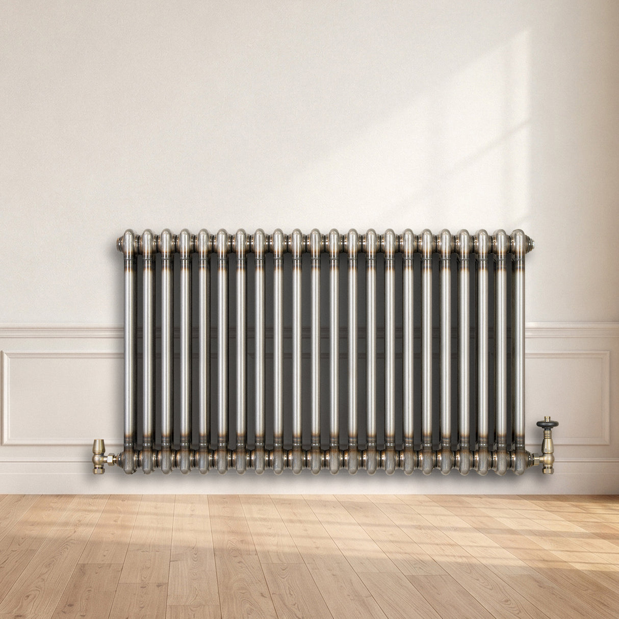 Radiateur Traditionnel à 2 Colonnes & Vannes - 600 x 1010 mm - Métal Brut