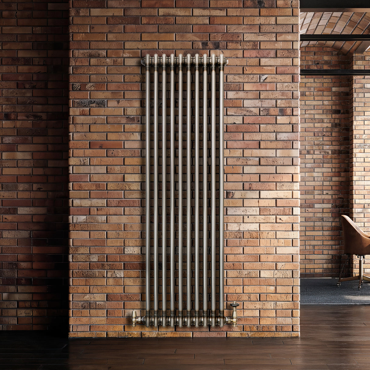 Radiateur Traditionnel à 2 Colonnes & Vannes - 1500 x 470 mm - Métal Brut