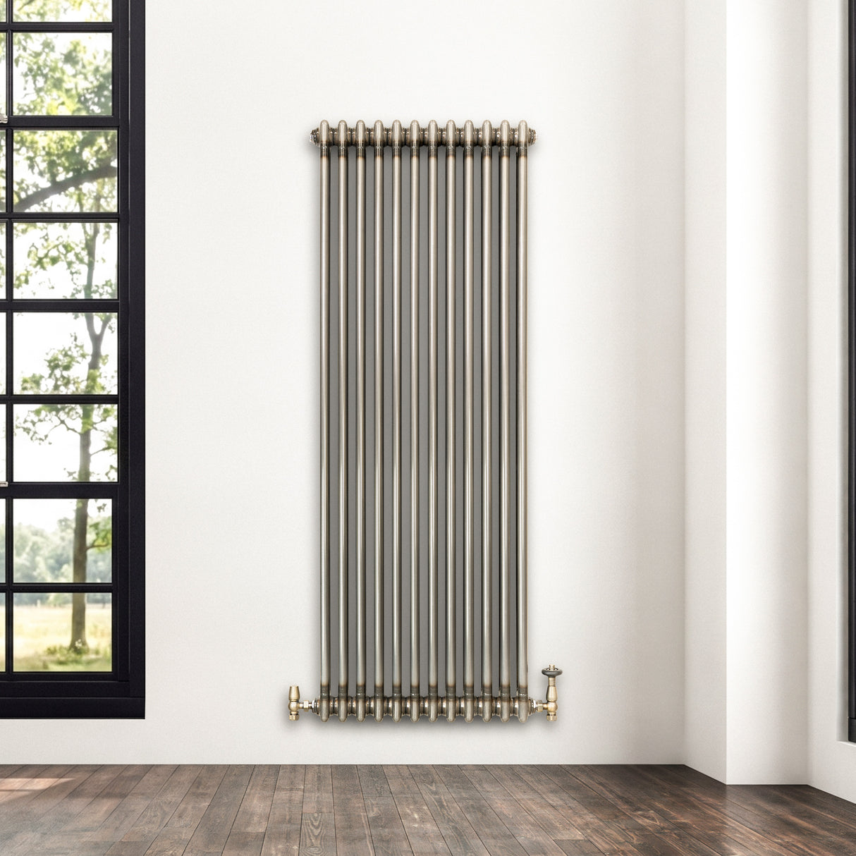 Radiateur Traditionnel à 2 Colonnes & Vannes - 1800 x 560 mm - Métal Brut
