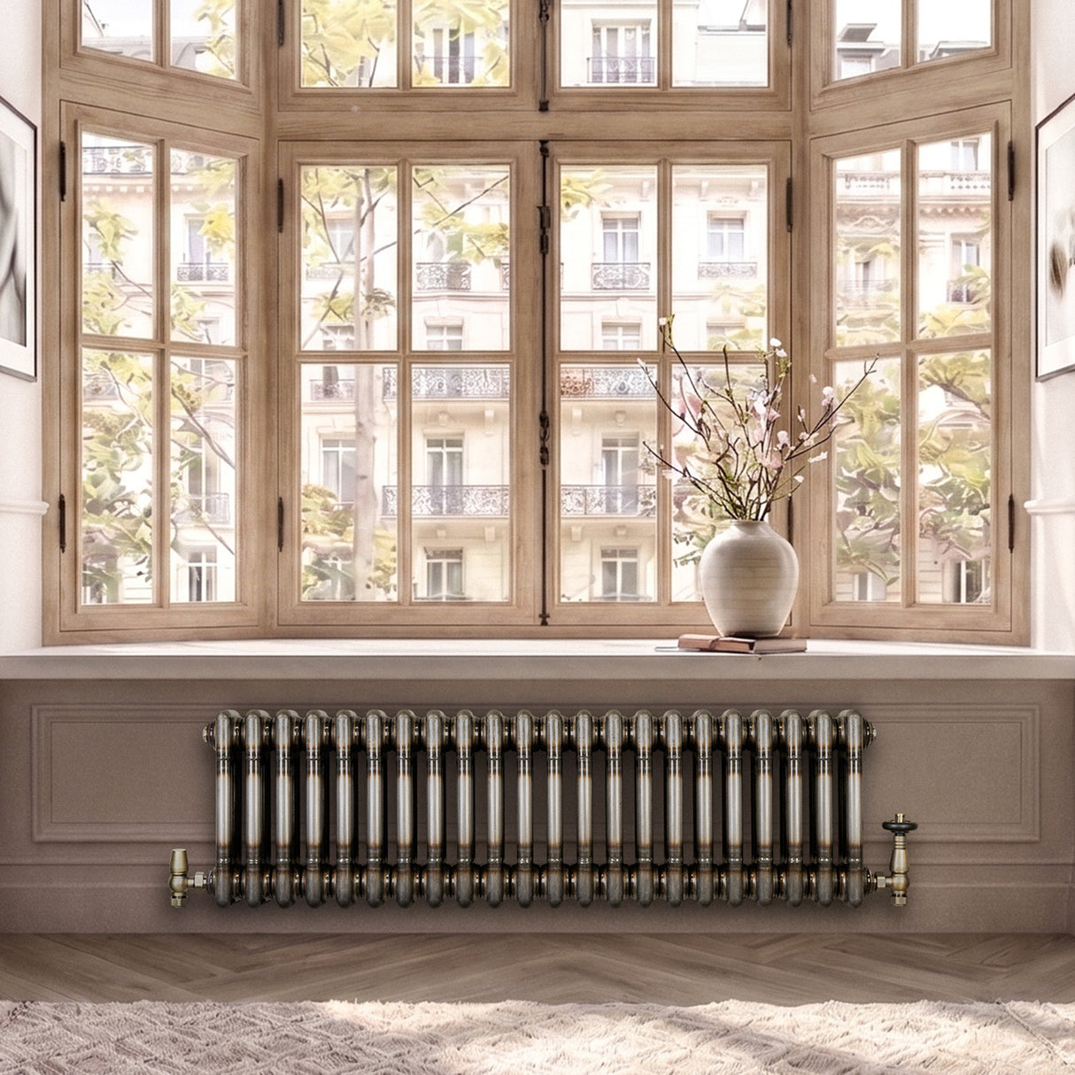 Radiateur Traditionnel à 3 Colonnes & Vannes - 300 x 1010 mm - Métal Brut