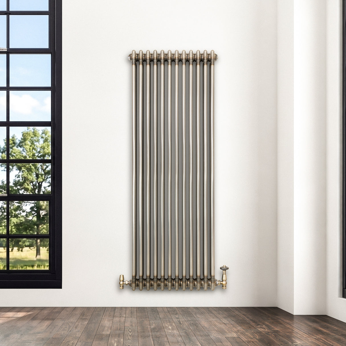 Radiateur Traditionnel à 3 Colonnes & Vannes - 1500 x 560 mm - Métal Brut