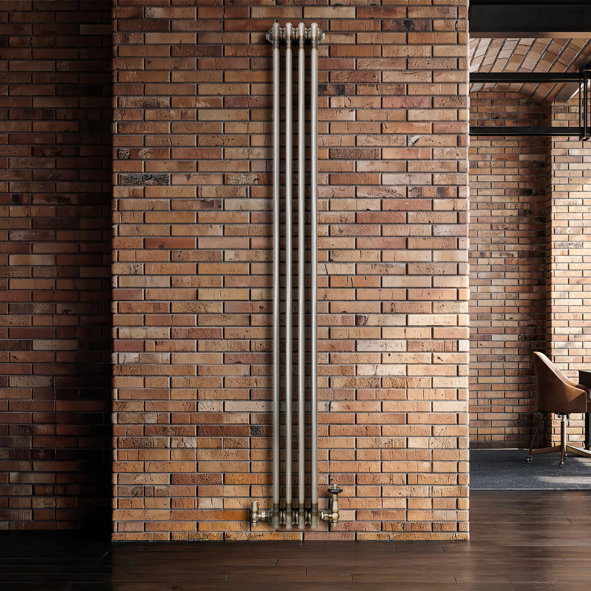 Radiateur Traditionnel à 3 Colonnes & Vannes - 1800 x 200 mm - Métal Brut