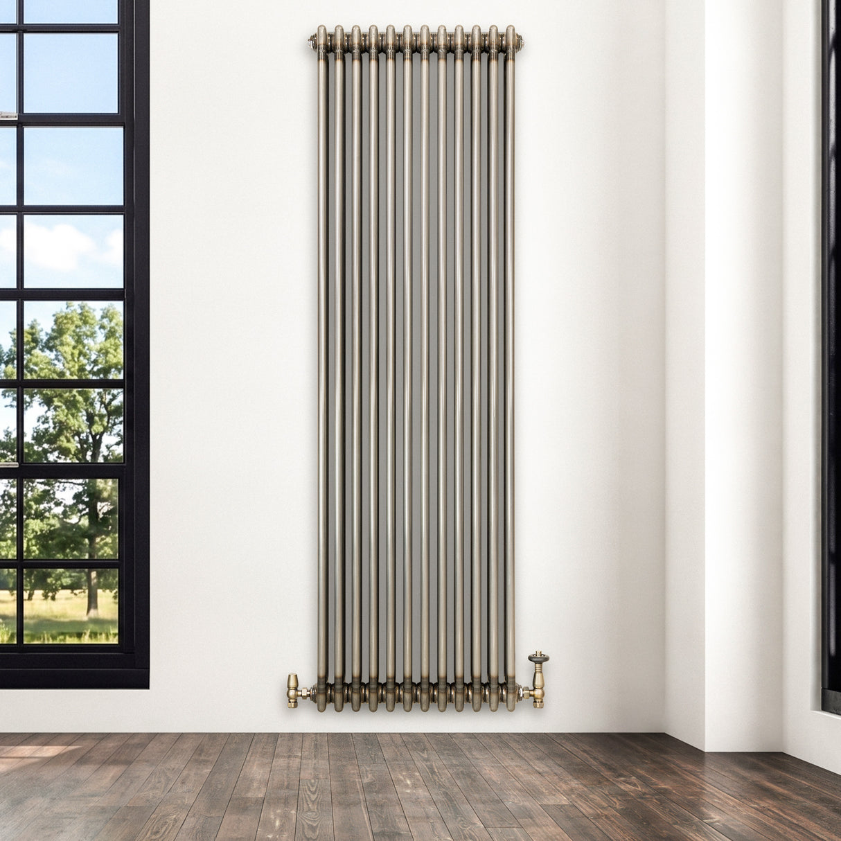 Radiateur Traditionnel à 3 Colonnes & Vannes - 1800 x 560 mm - Métal Brut