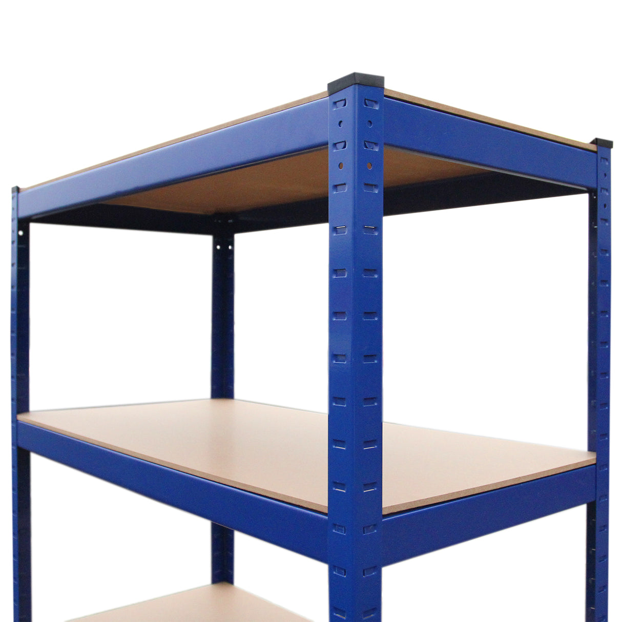 Rayonnage T-Rax en acier bleu, dimensions 90cm x 45cm x 180cm, avec étagères en bois, robuste et idéal pour le rangement