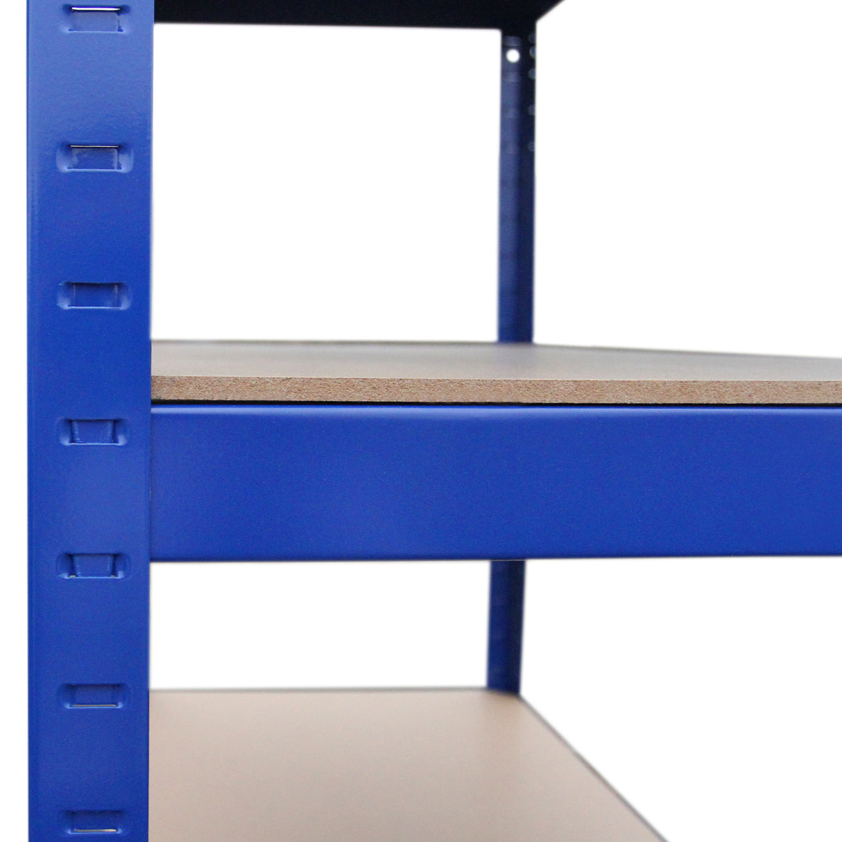 Rayonnage T-Rax en acier bleu, dimensions 90cm x 45cm x 180cm, avec étagères en bois, finition lisse et robuste, idéal pour le rangement