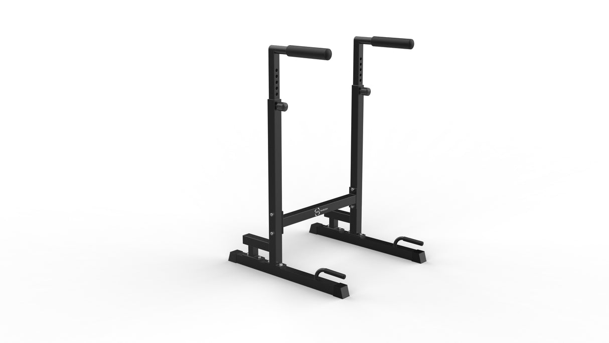 Parallettes Dip Bars XL en métal noir, avec poignées antidérapantes et base stable pour des exercices de musculation variés