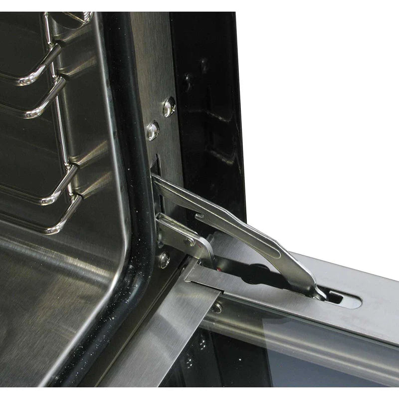 Fermeture en acier inoxydable du four à convection KuKoo, avec double ventilateur, offrant une finition lisse et moderne