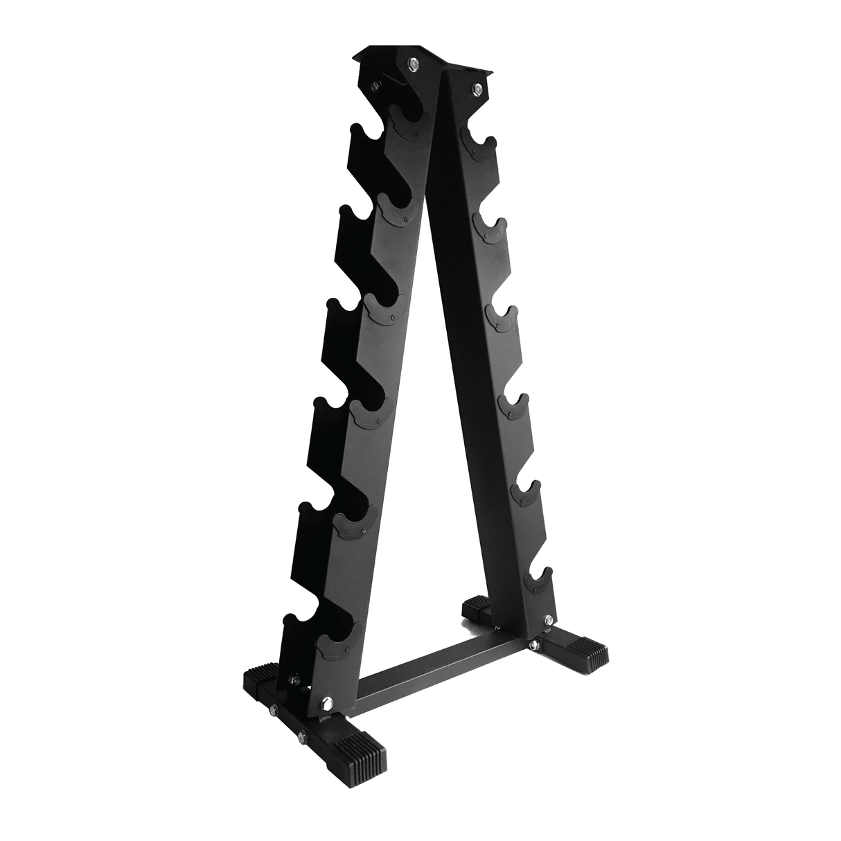 Support d'haltères en acier noir à 6 niveaux, design en forme de A, robuste avec des supports en caoutchouc antidérapants