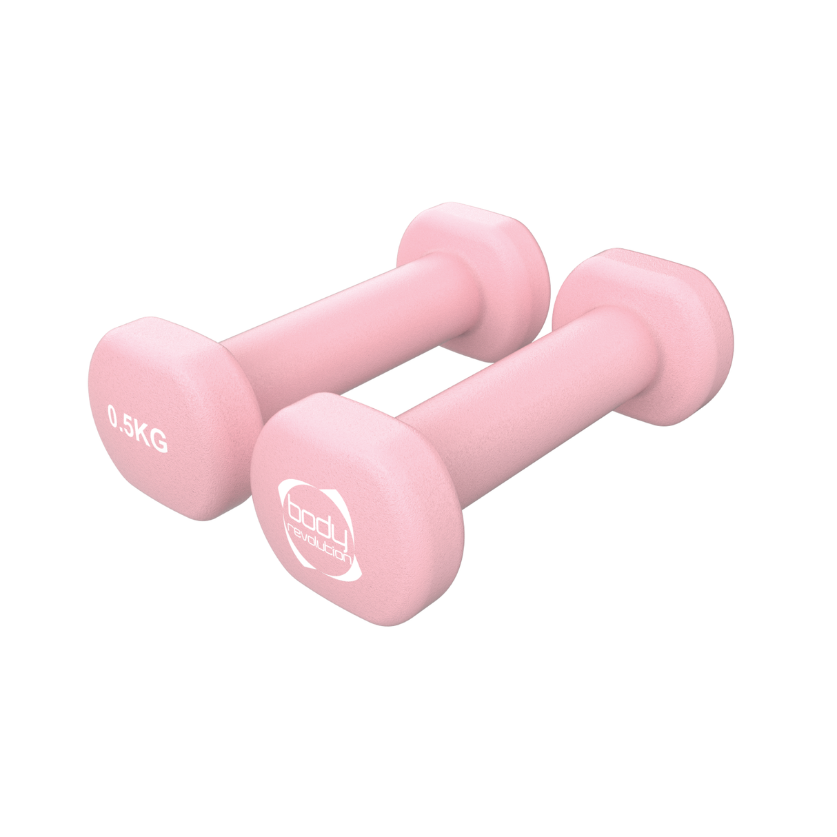 Haltères en néoprène rose de 500 g, avec une texture douce et antidérapante, forme hexagonale pour une prise confortable et sécurisée