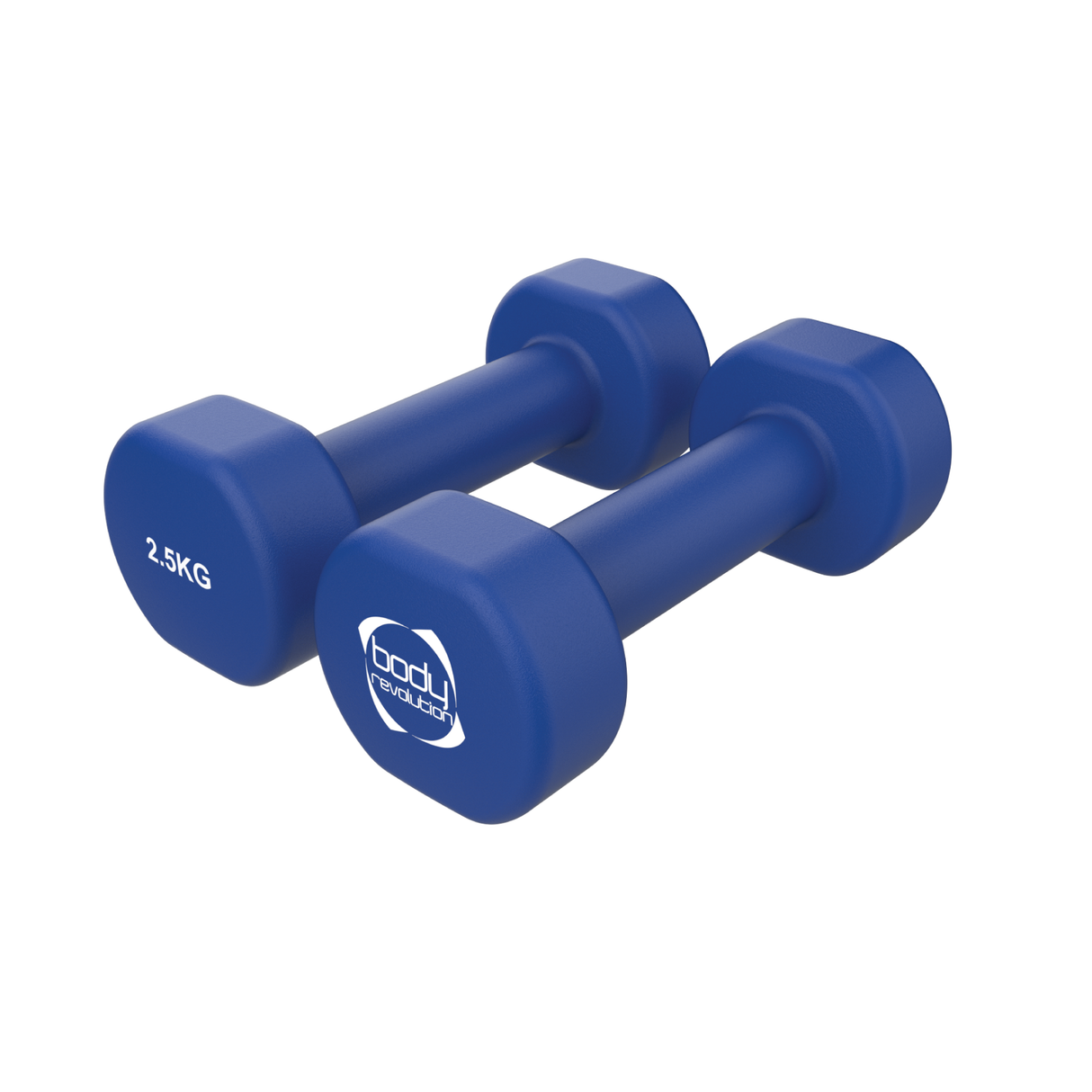Haltères en néoprène bleu de 2,5 kg, forme hexagonale, surface lisse, parfaits pour l'entraînement à domicile et la musculation