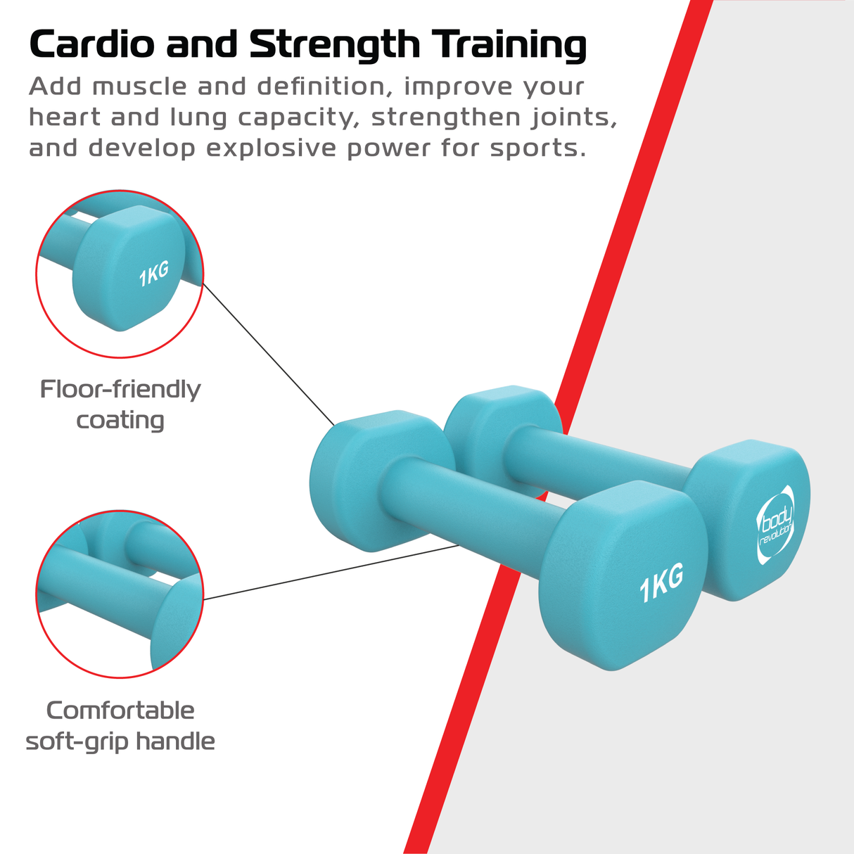 2 Haltères en Néoprène de 1 kg