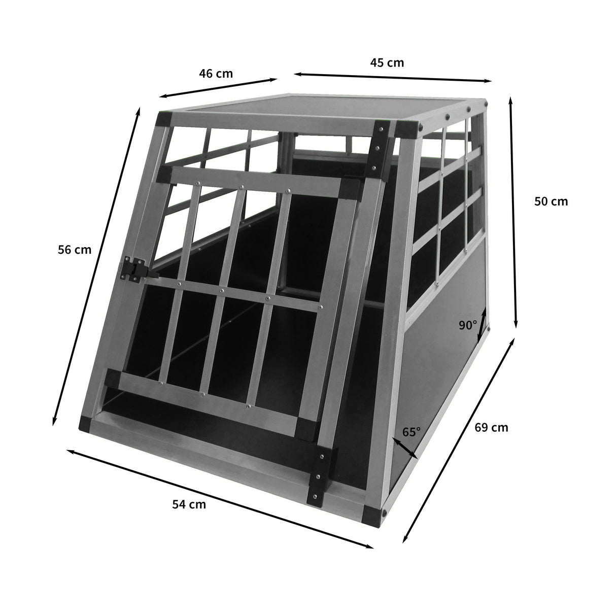 Cage de transport pour animaux en métal, couleur gris, avec portes en grille, dimensions 46x54x56 cm, idéale pour petits animaux
