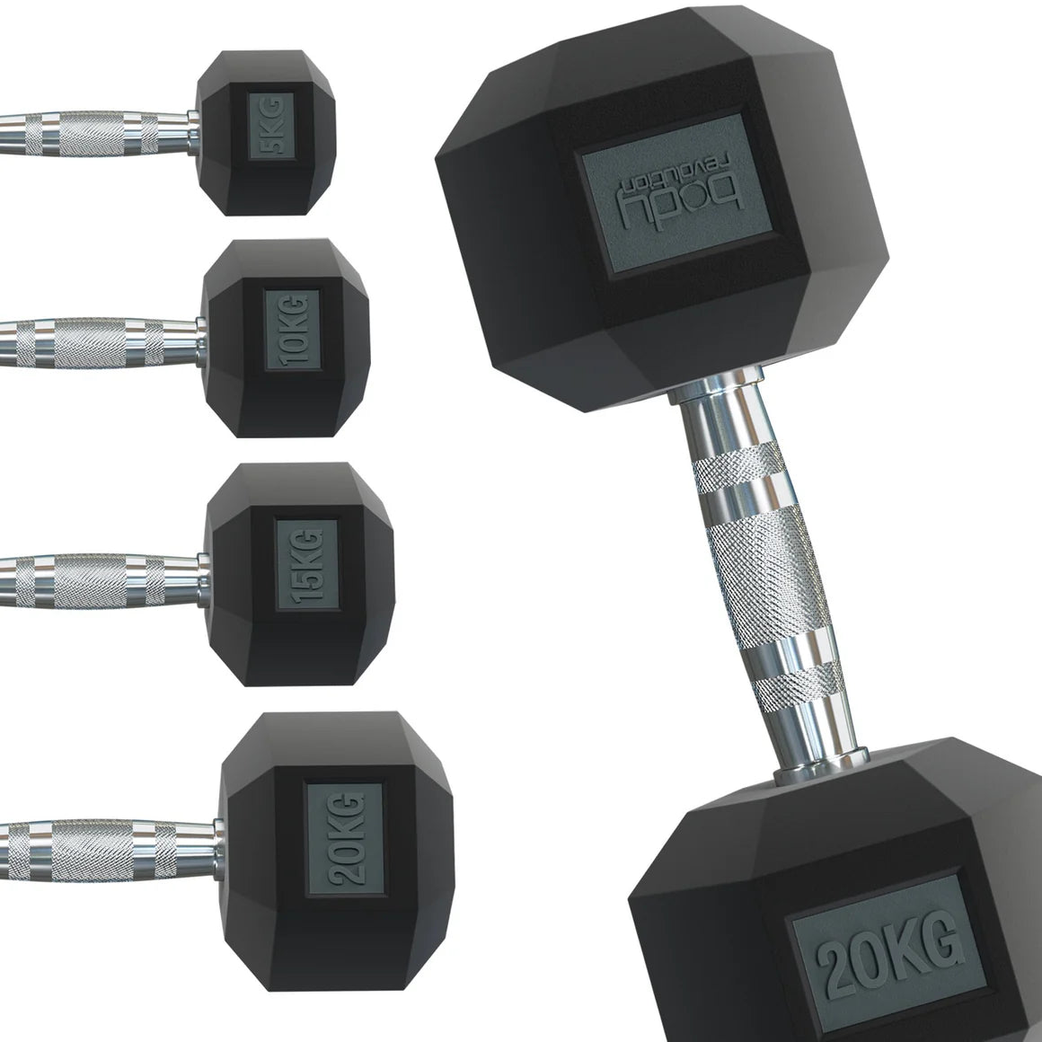 Haltères hexagonaux de 2 kg, finition noire mate, poignées en métal argenté, design ergonomique pour un entraînement confortable
