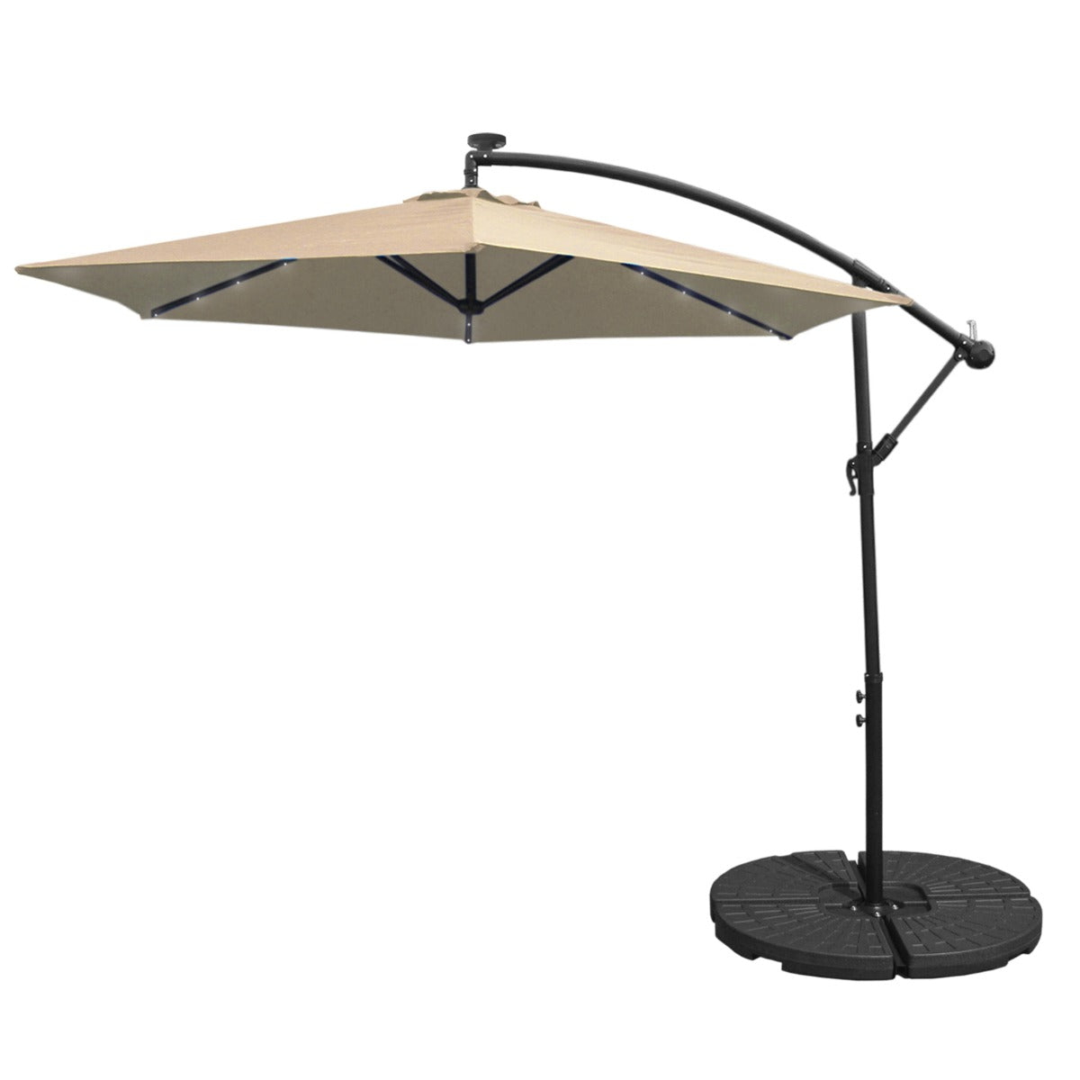 Parasol Beige 3m avec LED's Intégrés avec Base Ronde