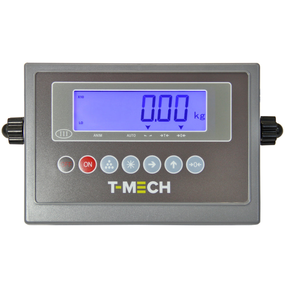 Balance industrielle T-Mech de 80 cm avec écran numérique bleu, boutons de contrôle gris et boîtier en plastique robuste