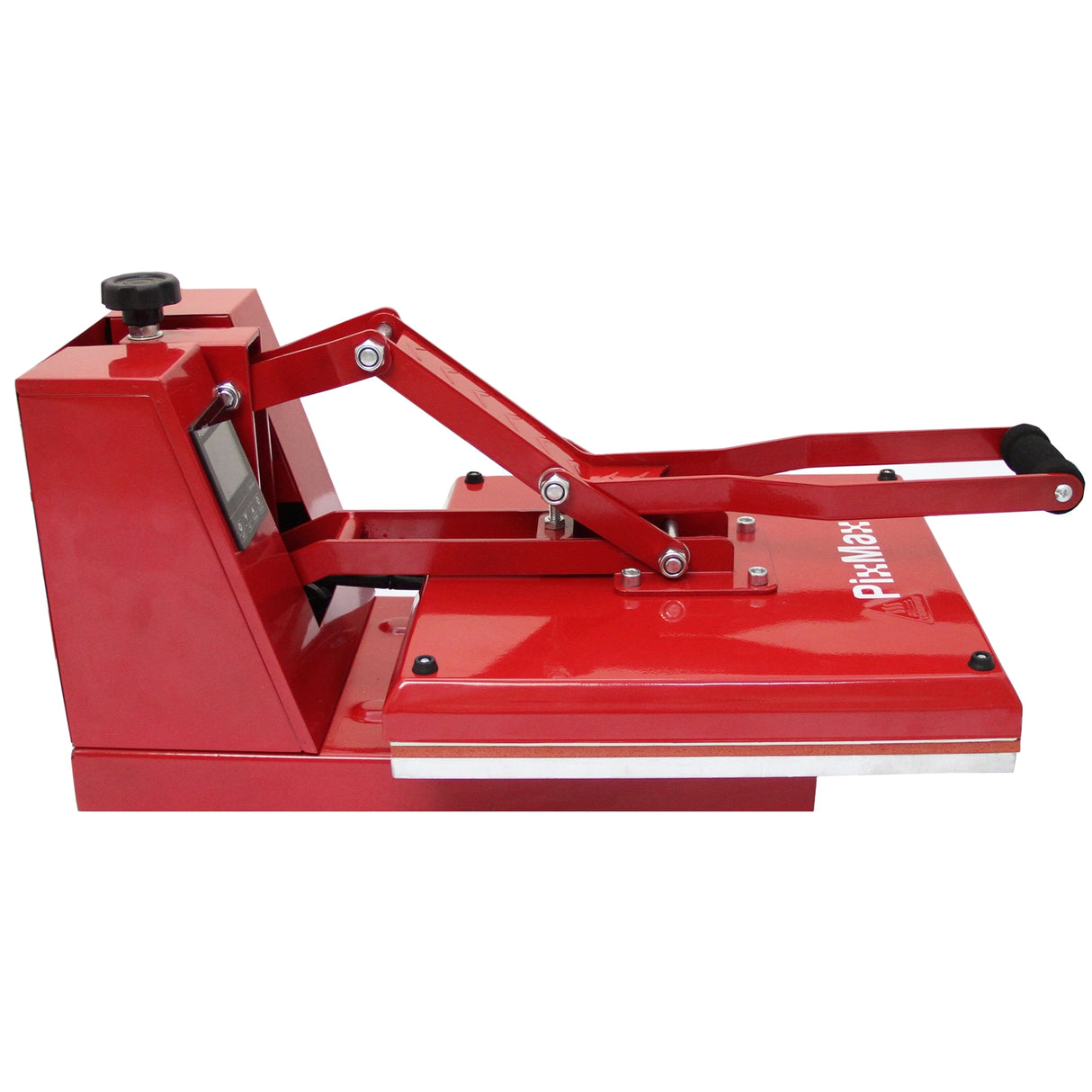 Presse à chaud Palourde PixMax rouge vif de 38 cm, avec bras articulé et surface lisse pour transfert de vinyle et impression