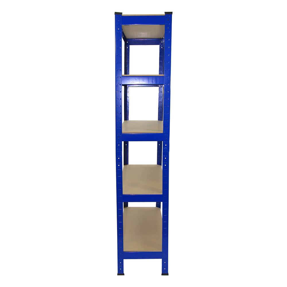 Rayonnage T-Rax en acier bleu, 4 niveaux, dimensions 75cm x 30cm x 150cm, étagères robustes et pratiques pour le rangement