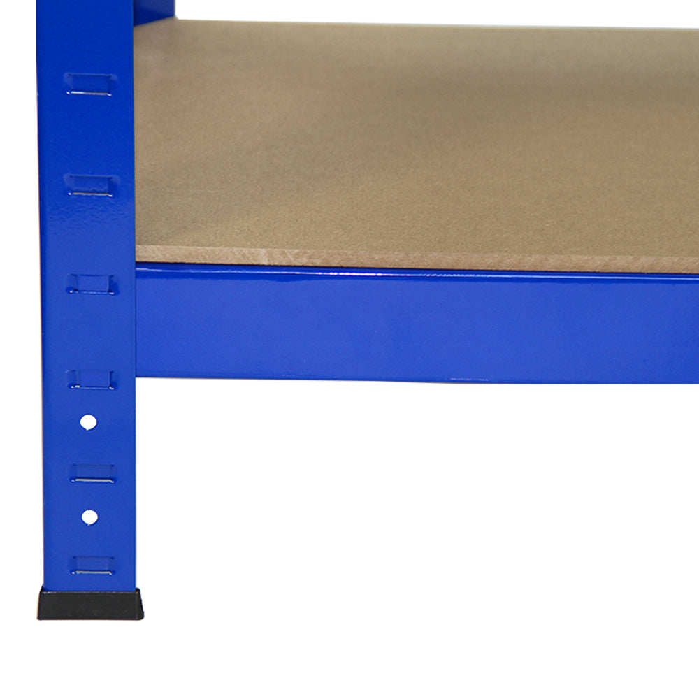 Rayonnage T-Rax en acier bleu, dimensions 75cm x 30cm x 150cm, avec étagères en bois, surface lisse et robuste, idéal pour le rangement