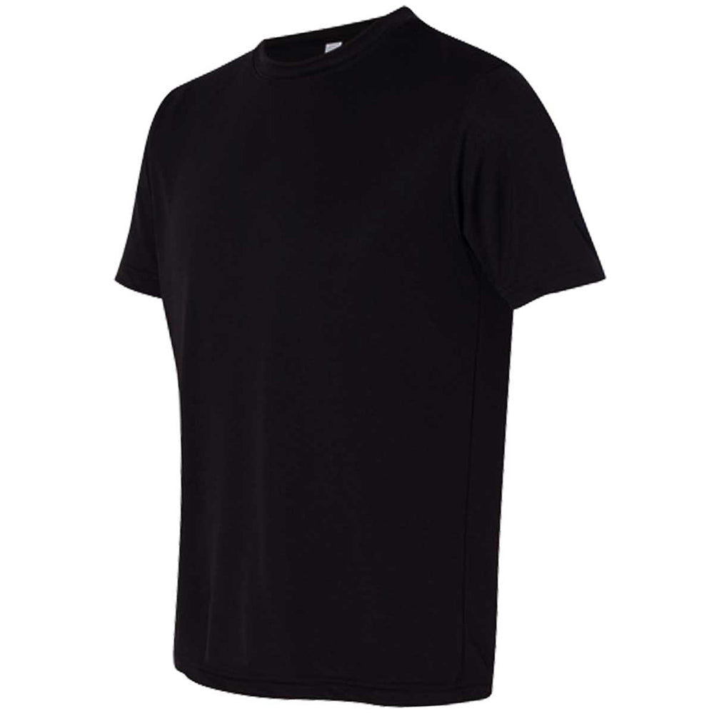 T-shirt noir en polyester doux, coupe classique, idéal pour la sublimation, avec des manches courtes et un col rond