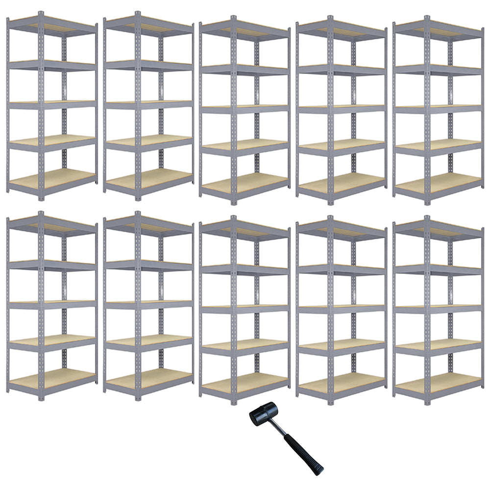 Rayonnages en acier gris, 10 unités, 120cm x 50cm x 180cm, avec étagères en bois clair, robustes et modulables, idéal pour le rangement