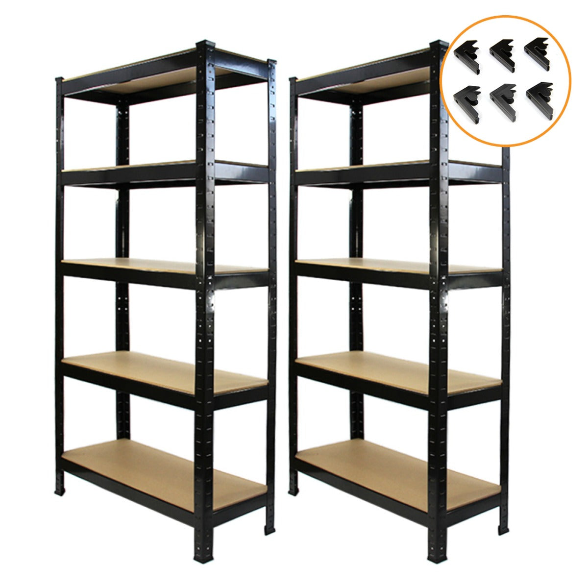 Rayonnages T-Rax en acier noir, dimensions 75cm x 150cm x 30cm, avec étagères en bois, robustes et élégantes, parfaits pour le rangement